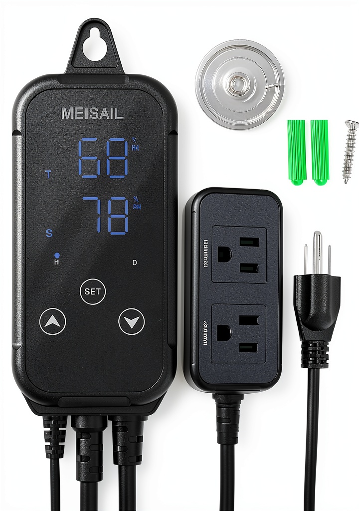 MEISAIL temperature controller displaying blue screen in an industrial setting