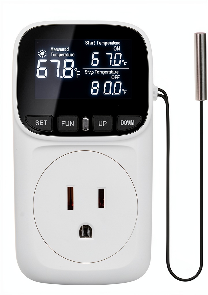 Ecoartheating ECOT02 temperature controller mounted on a wall in a greenhouse