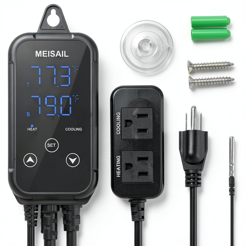 'MEISAIL S10 temperature controller with dual display and waterproof sensor'