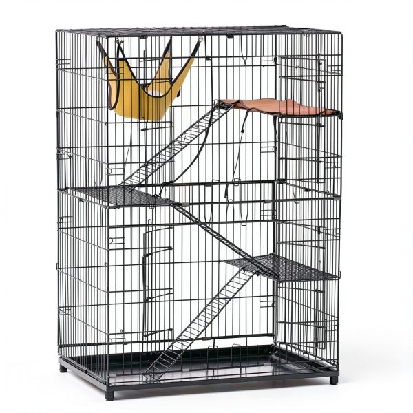 Yaheetech 49'' Collapsible Cat Cage 4-Tier Metal Cat Kennel Ferret Enclosure Chinchilla Cage with Rotating Casters/Ramp/Ladders/Hammock for Indoor Kitten-8