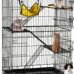 Yaheetech 49'' Collapsible Cat Cage 4-Tier Metal Cat Kennel Ferret Enclosure Chinchilla Cage with Rotating Casters/Ramp/Ladders/Hammock for Indoor Kitten-0