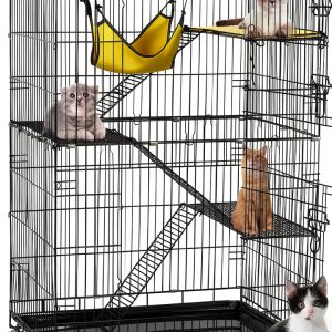 Yaheetech 49'' Collapsible Cat Cage 4-Tier Metal Cat Kennel Ferret Enclosure Chinchilla Cage with Rotating Casters/Ramp/Ladders/Hammock for Indoor Kitten-0