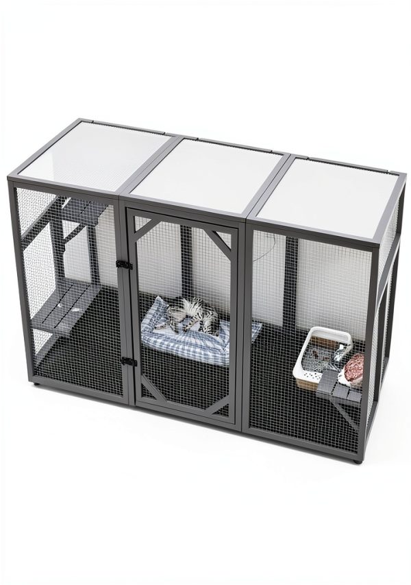 Outdoor Cat House, 71" Catio Outdoor Cat Enclosure, Large Cat Patio Enclosure for Multiple Cats, Weatherproof Cattio for Cats Outside, Wood Frame, Easy Assembly for Backyard, Grey-1