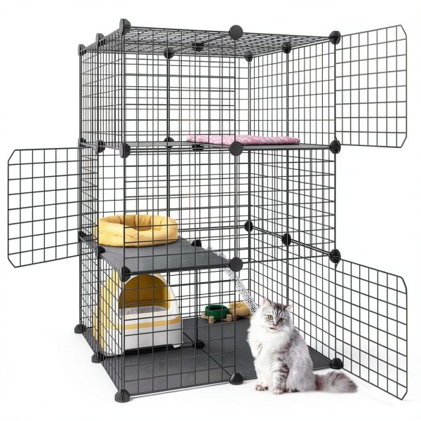 3 tier cat cage indoor enclosure by Eiiel metal wire black 2Lx2Wx3H-5