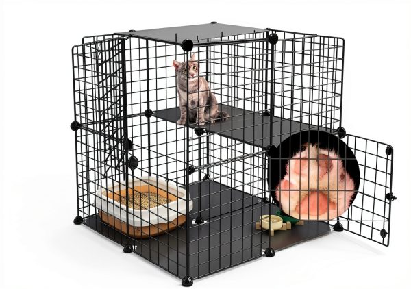 3 tier cat cage indoor enclosure by Eiiel metal wire black 2Lx2Wx3H-1