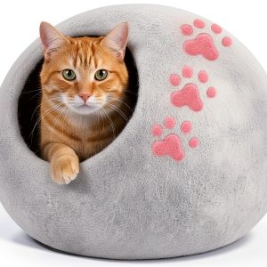 Woolygon Merino Wool Cat Cave Bed - Foldable Eco Felt Enclosure-0