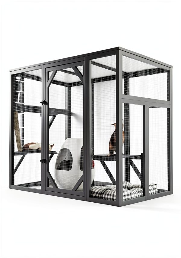 Outdoor Cat House, 71" Catio Outdoor Cat Enclosure, Large Cat Patio Enclosure for Multiple Cats, Weatherproof Cattio for Cats Outside, Wood Frame, Easy Assembly for Backyard, Grey-5