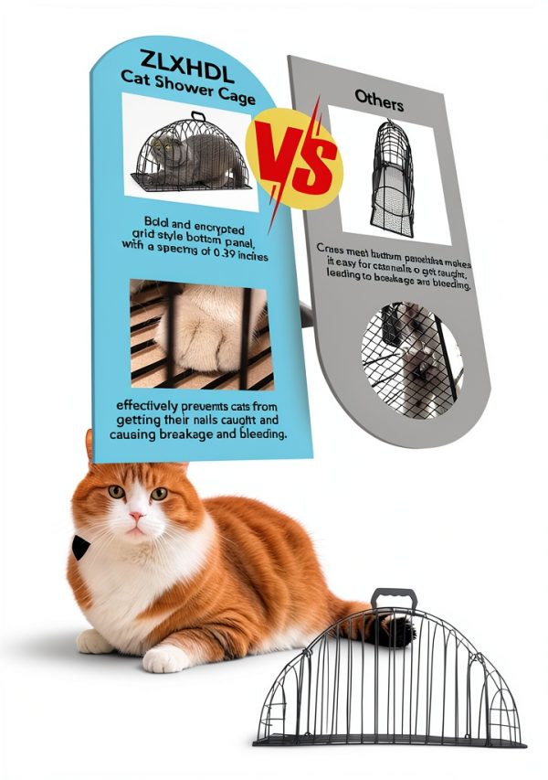 Escape-Proof Metal Cat Bathing Cage,Scratch-Resistant Grid,Dual Doors,Portable Shower Cage with Carry Handle for Small Cats (Small)-3