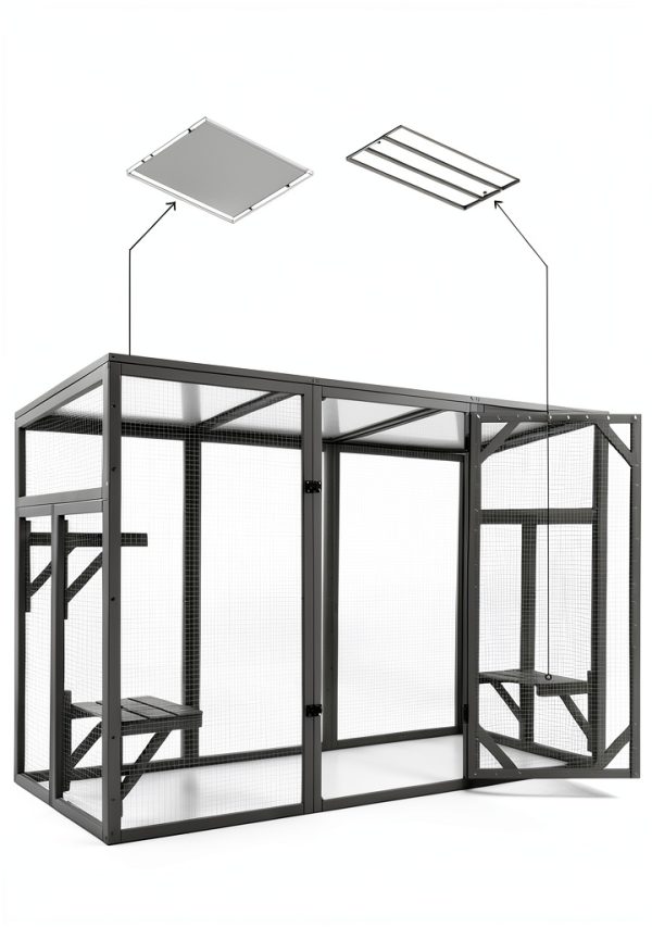 Outdoor Cat House, 71" Catio Outdoor Cat Enclosure, Large Cat Patio Enclosure for Multiple Cats, Weatherproof Cattio for Cats Outside, Wood Frame, Easy Assembly for Backyard, Grey-4