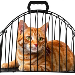 Escape-Proof Metal Cat Bathing Cage,Scratch-Resistant Grid,Dual Doors,Portable Shower Cage with Carry Handle for Small Cats (Small)-0