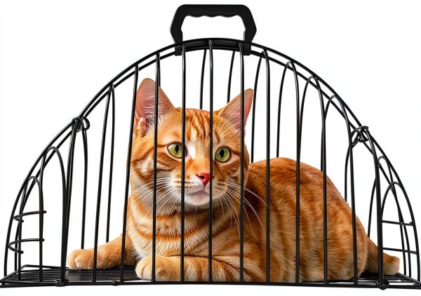 Escape-Proof Metal Cat Bathing Cage,Scratch-Resistant Grid,Dual Doors,Portable Shower Cage with Carry Handle for Small Cats (Small)-0
