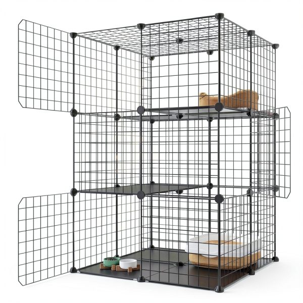3 tier cat cage indoor enclosure by Eiiel metal wire black 2Lx2Wx3H-7