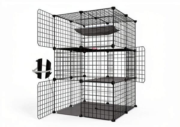 3 tier cat cage indoor enclosure by Eiiel metal wire black 2Lx2Wx3H-4