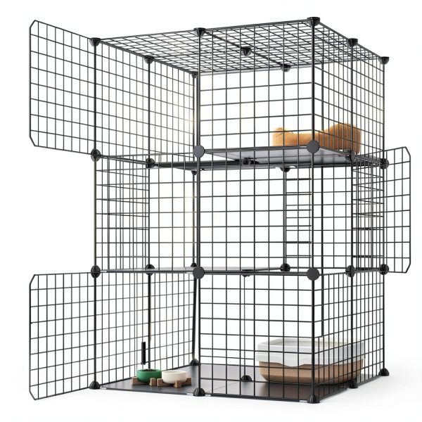 3 tier cat cage indoor enclosure by Eiiel metal wire black 2Lx2Wx3H-6