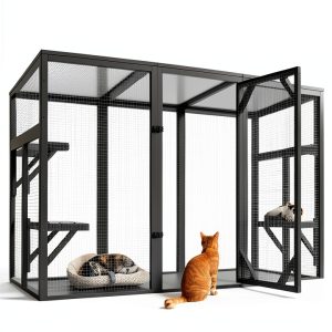 Outdoor Cat House, 71" Catio Outdoor Cat Enclosure, Large Cat Patio Enclosure for Multiple Cats, Weatherproof Cattio for Cats Outside, Wood Frame, Easy Assembly for Backyard, Grey-0