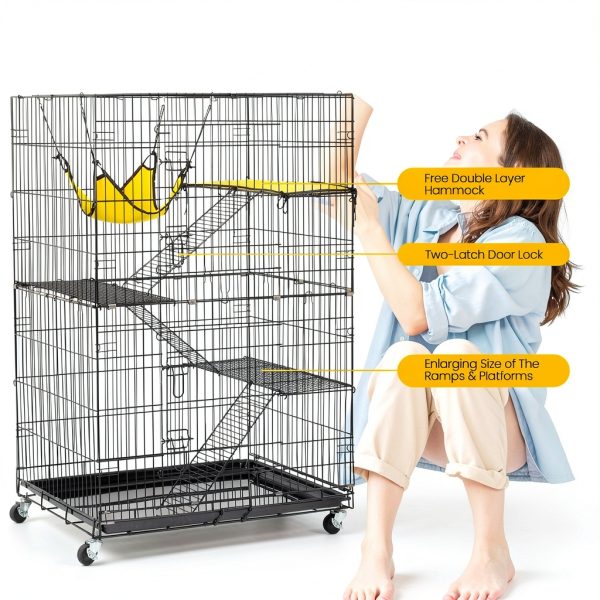 Yaheetech 49'' Collapsible Cat Cage 4-Tier Metal Cat Kennel Ferret Enclosure Chinchilla Cage with Rotating Casters/Ramp/Ladders/Hammock for Indoor Kitten-4