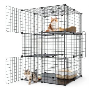 3 tier cat cage indoor enclosure by Eiiel metal wire black 2Lx2Wx3H-0