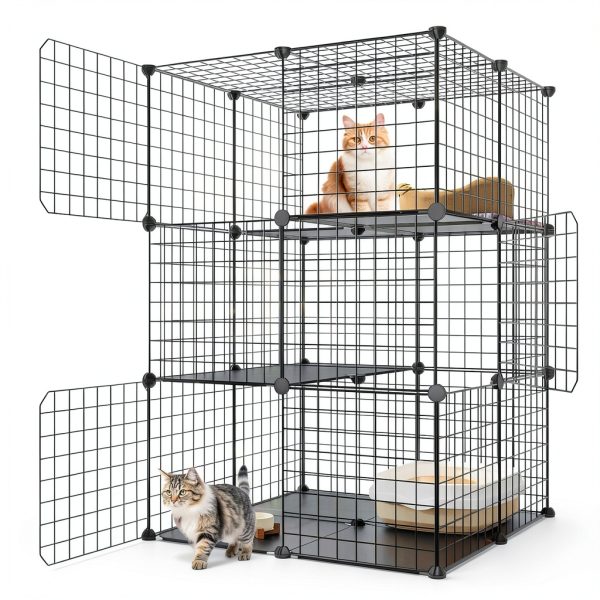 3 tier cat cage indoor enclosure by Eiiel metal wire black 2Lx2Wx3H-0
