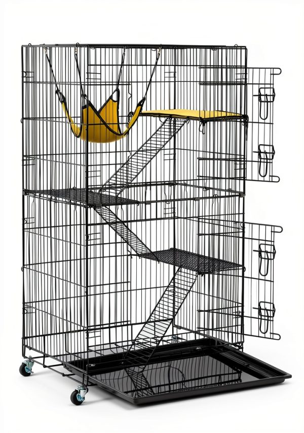 Yaheetech 49'' Collapsible Cat Cage 4-Tier Metal Cat Kennel Ferret Enclosure Chinchilla Cage with Rotating Casters/Ramp/Ladders/Hammock for Indoor Kitten-3