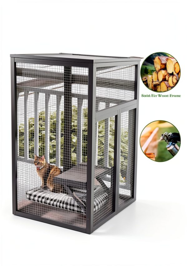 Outdoor Cat House, 71" Catio Outdoor Cat Enclosure, Large Cat Patio Enclosure for Multiple Cats, Weatherproof Cattio for Cats Outside, Wood Frame, Easy Assembly for Backyard, Grey-2