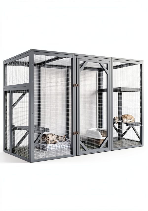 Outdoor Cat House, 71" Catio Outdoor Cat Enclosure, Large Cat Patio Enclosure for Multiple Cats, Weatherproof Cattio for Cats Outside, Wood Frame, Easy Assembly for Backyard, Grey-7