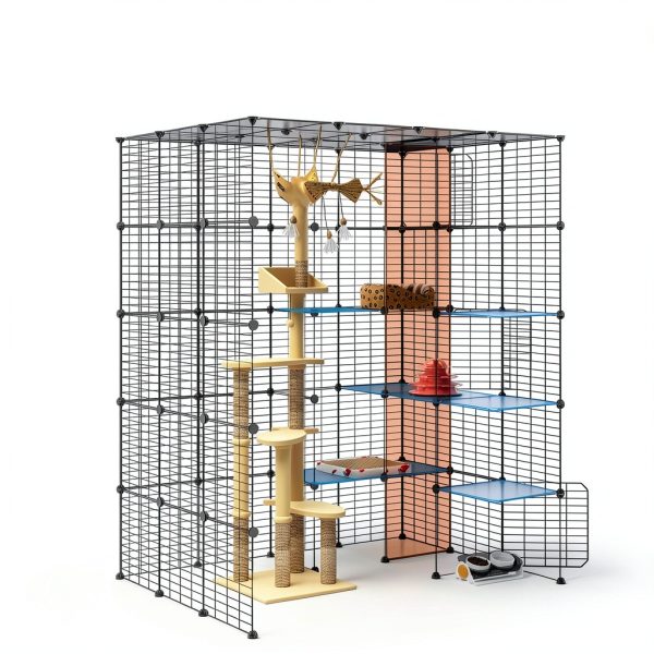 Large Cat Cage Playpen Wire Enclosure Eiiel 55Lx41W x69H Black-5