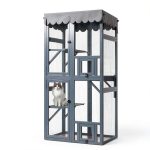Veehoo Catio Outdoor Cat Enclosure, 63" Cat Outdoor Enclosure Window Access, Large Wooden Indoor Cats Patio Cage with Weatherproof Tarp Roof-0
