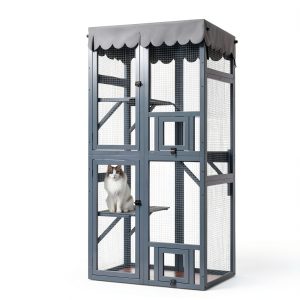 Veehoo Catio Outdoor Cat Enclosure, 63" Cat Outdoor Enclosure Window Access, Large Wooden Indoor Cats Patio Cage with Weatherproof Tarp Roof-0