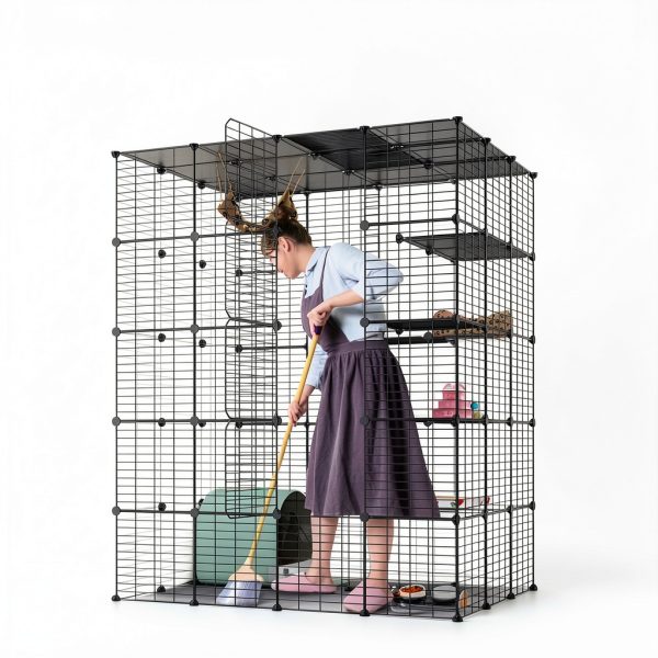 Large Cat Cage Playpen Wire Enclosure Eiiel 55Lx41W x69H Black-2