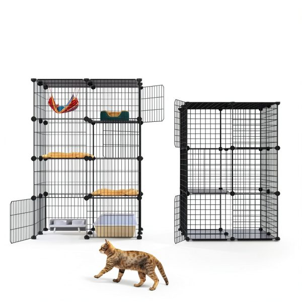 Oneluck 4-Tier 47.2 Inch Large Cat Cages DIY Cat Playpen Detachable Metal Wire Kennels Cat Crate Exercise Extra Place Ideal for 1-2 Cat-1