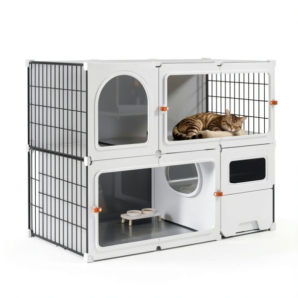 SNAAT Cat Cage Enclosure with Clear Sliding Door and Litter Box-2