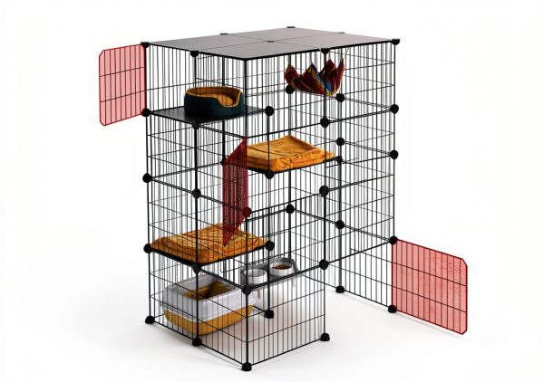 Oneluck 4-Tier 47.2 Inch Large Cat Cages DIY Cat Playpen Detachable Metal Wire Kennels Cat Crate Exercise Extra Place Ideal for 1-2 Cat-6