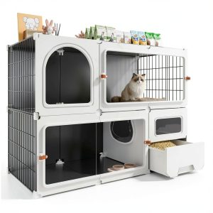 SNAAT Cat Cage Enclosure with Clear Sliding Door and Litter Box-0