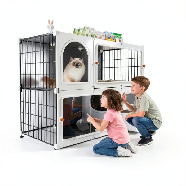 SNAAT Cat Cage Enclosure with Clear Sliding Door and Litter Box-6