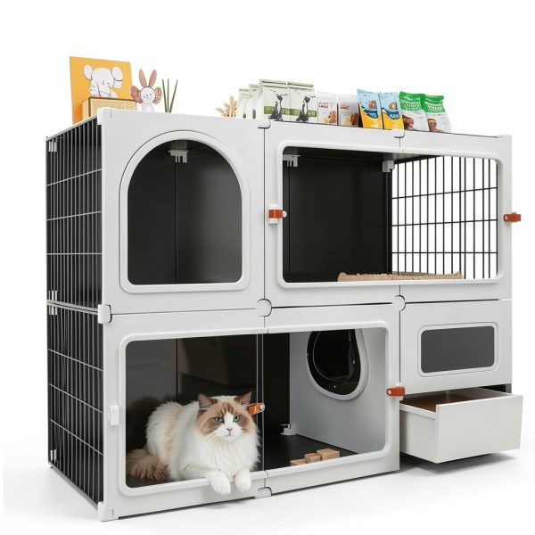 SNAAT Cat Cage Enclosure with Clear Sliding Door and Litter Box-1