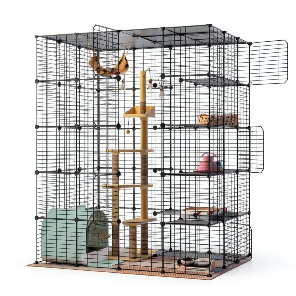 Large Cat Cage Playpen Wire Enclosure Eiiel 55Lx41W x69H Black-0