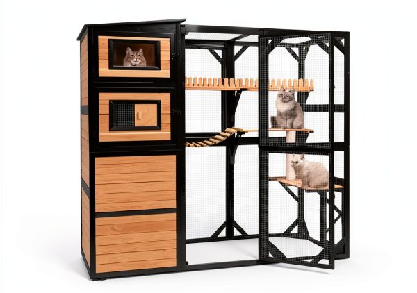 Large Cat Catio Outdoor 4 Tier Enclosure with Dual Roof by FunXplore-0