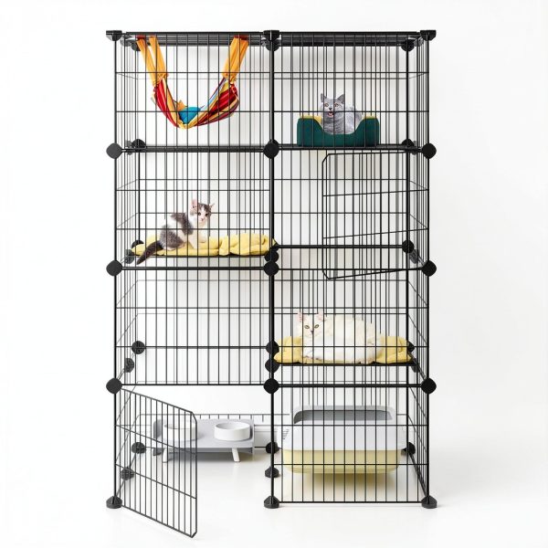 Oneluck 4-Tier 47.2 Inch Large Cat Cages DIY Cat Playpen Detachable Metal Wire Kennels Cat Crate Exercise Extra Place Ideal for 1-2 Cat-7