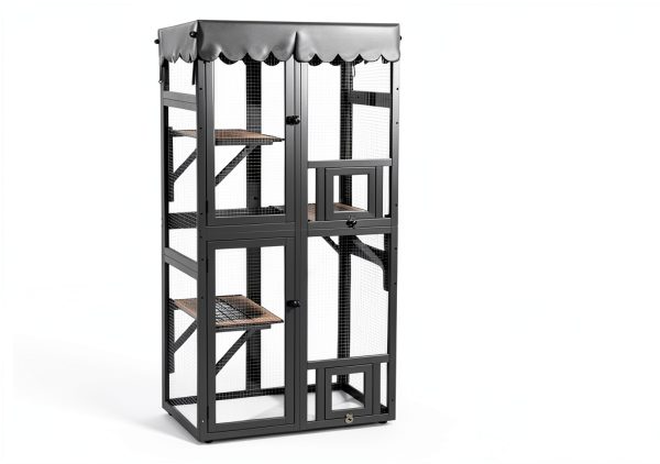 Veehoo Catio Outdoor Cat Enclosure, 63" Cat Outdoor Enclosure Window Access, Large Wooden Indoor Cats Patio Cage with Weatherproof Tarp Roof-4