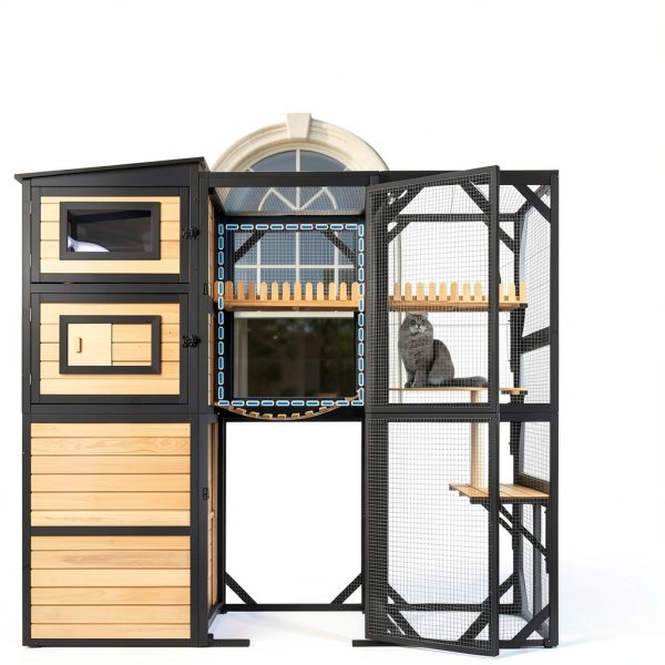 Large Cat Catio Outdoor 4 Tier Enclosure with Dual Roof by FunXplore-1