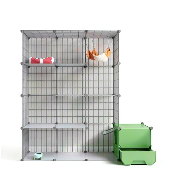 Cat Cage with Litter Box by Oneluck 4-Tier DIY Enclosure for 1-2 Cats-2