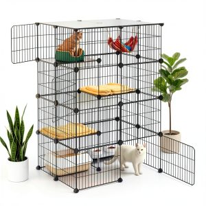 Oneluck 4-Tier 47.2 Inch Large Cat Cages DIY Cat Playpen Detachable Metal Wire Kennels Cat Crate Exercise Extra Place Ideal for 1-2 Cat-0