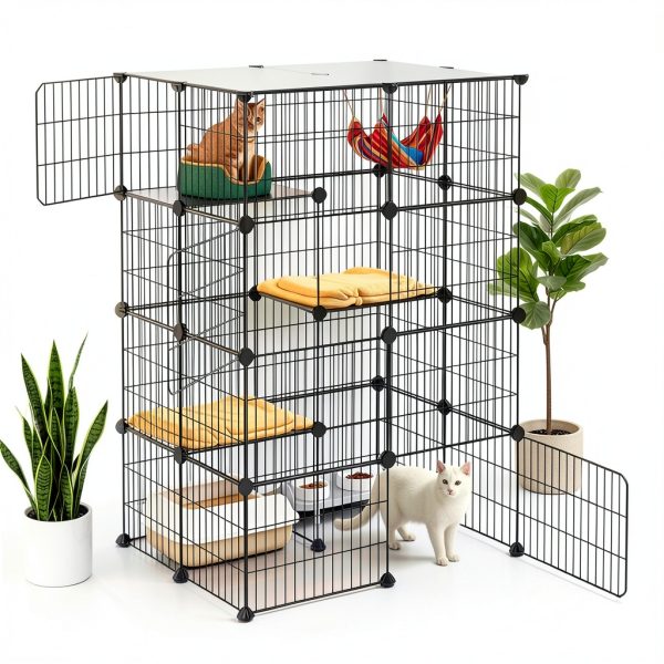 Oneluck 4-Tier 47.2 Inch Large Cat Cages DIY Cat Playpen Detachable Metal Wire Kennels Cat Crate Exercise Extra Place Ideal for 1-2 Cat-0