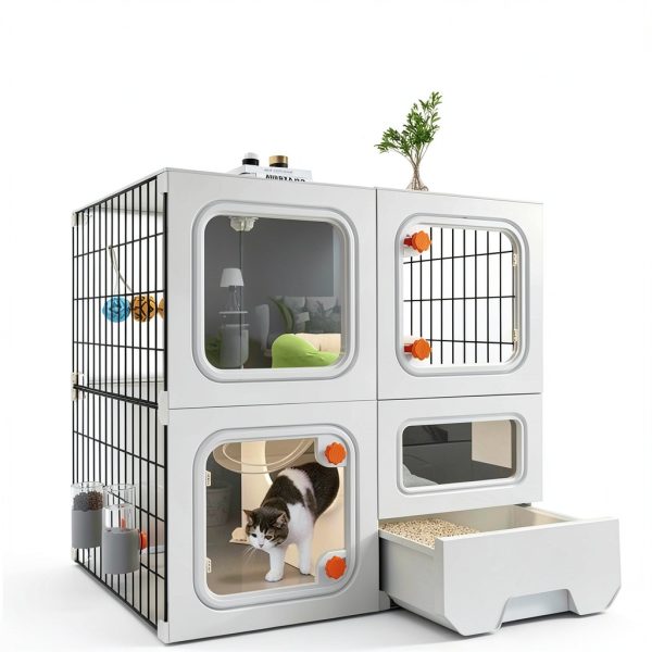 Cat Cage SNAAT WH Enclosure with Metal Playpen and Litter Box-4