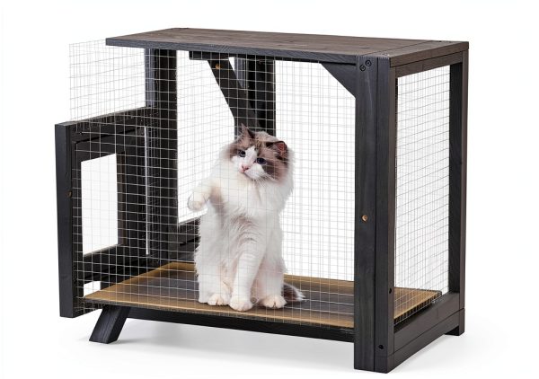 Veehoo Catio Outdoor Cat Enclosure, 63" Cat Outdoor Enclosure Window Access, Large Wooden Indoor Cats Patio Cage with Weatherproof Tarp Roof-2