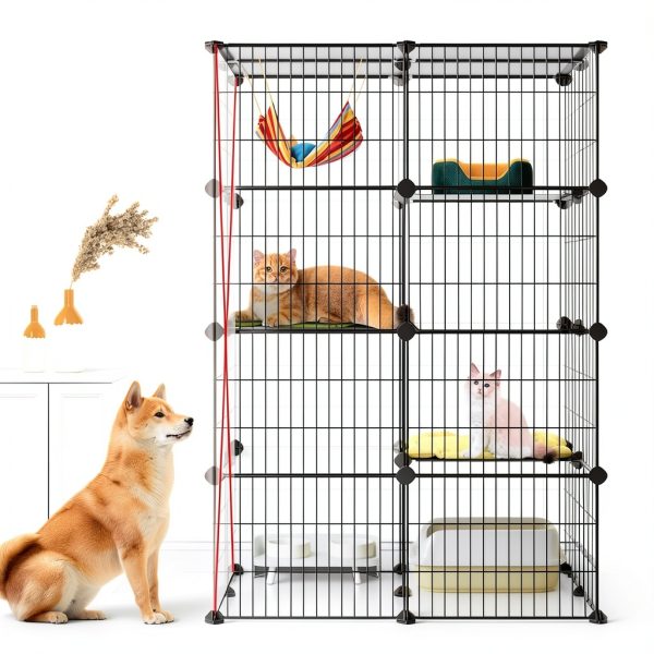 Oneluck 4-Tier 47.2 Inch Large Cat Cages DIY Cat Playpen Detachable Metal Wire Kennels Cat Crate Exercise Extra Place Ideal for 1-2 Cat-3