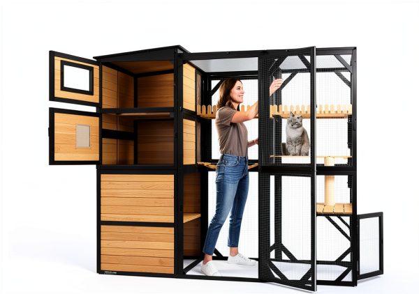 Large Cat Catio Outdoor 4 Tier Enclosure with Dual Roof by FunXplore-6