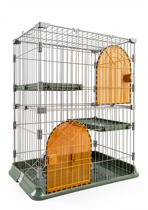 Cat Cage 2-Tier Indoor Cat Enclosure with Widen Bottom Buckle & Reinforced Locking Clamps DlY Cat Playpen for 1-2 Cats & Small Pets,30" Lx 20" W X 35" H (Green, Two-Tier35")-2