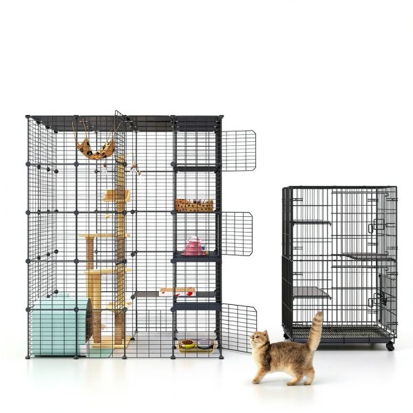 Large Cat Cage Playpen Wire Enclosure Eiiel 55Lx41W x69H Black-4