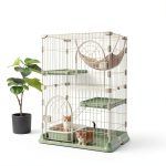Cat Cage 2-Tier Indoor Cat Enclosure with Widen Bottom Buckle & Reinforced Locking Clamps DlY Cat Playpen for 1-2 Cats & Small Pets,30" Lx 20" W X 35" H (Green, Two-Tier35")-0
